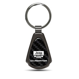 iPick Image Compatible with Jeep Gladiator Real Black Carbon Fiber Gunmetal Black Metal Teardrop Key Chain