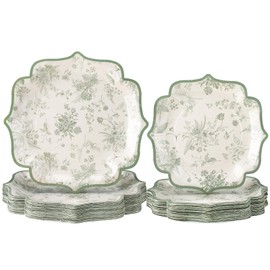 Havawish 100 Pcs Sage Green Paper Plates Greenery Floral Leaf Disposable Dessert Plates Bulk Set of 50 Guests 8 Inch 10 Inch Sage Party Supplies Decorations for Wedding Party Bridal Baby Shower
