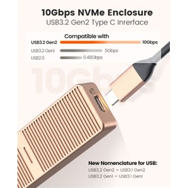 ORICO Upgraded Aluminum M.2 NVMe SSD Enclosure to USB C USB 3.2/3.1 Gen 2 (10Gbps) to NVMe PCI-E M-Key SSD External Adapter Support UASP Trim SMART (Fits NVMe SSDs 2230/2242/2260/2280) -M222-Gold