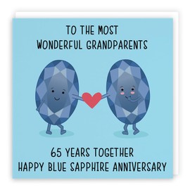 Hunts England - Grandparents 65th Anniversary Card - To Wonderful Grandparents - 65 Years Together - Happy Blue Sapphire Anniversary - Iconic Collection