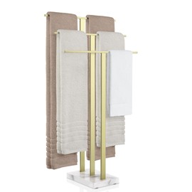 KES Standing Towel Rack 3-Tier with Marble Base, Brushed Gold Towel Rack Stand for Bathroom Floor, Fits Large Bath Towel & Hand Towel, 18/8 Stainless Steel, BTH217S3-BZ