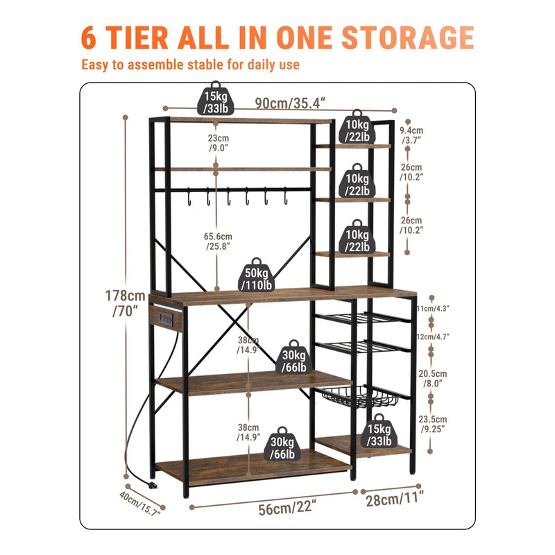 yoopin 4 Tier Bakers Rack with Power Outlets, Microwave Stand