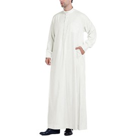 YAOHUOLE Men's Long Sleeve Casual Robe Side Split Kaftan Long Gown Thobe with Pockets Off White 3XL