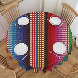 Colorful Weave Stripes Tablecloth 60 Inch Round Table Cover, Ethnic Mexican Fabric Waterproof Table Cloth Cover, Round Polyester Tablecloth for Outdoor Picnic Camping and Indoor Kitchen Dining Party