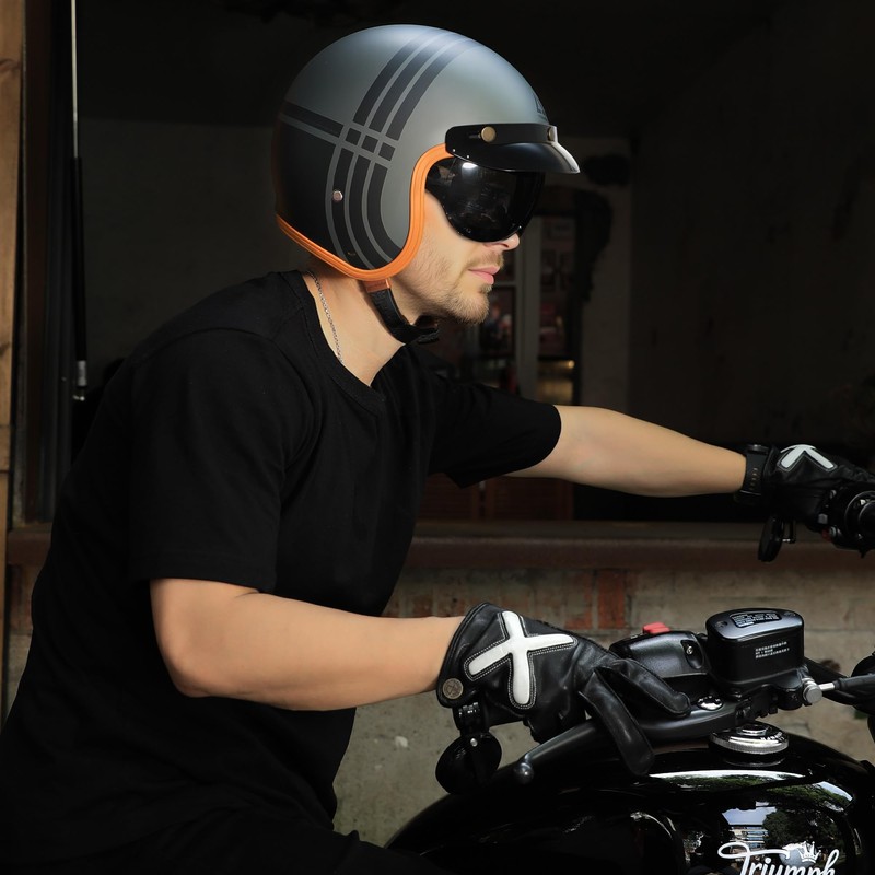 TRIANGLE 3/4 Motorcycle Helmet,Retro Open Face Adults Helmets with Visor,Half
