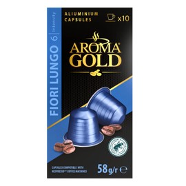 AROMA GOLD Coffee Pods – Nespresso-Compatible Aluminium Capsules, Barista-Approved Flavored Coffee Pods (100 Pods, Fiori Lungo)