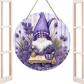 Welcome Front Door Sign - Wooden Wreath Purple Outdoor Decor 7.87 Inches,Wood Door Hanger, Front Door Hanger for Outdoor Outside Porch