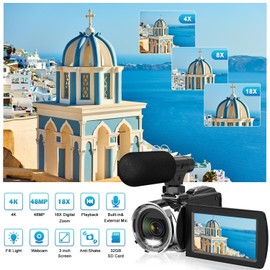 Weochi Video Camera Camcorder HD 4K 48MP Digital Cameras Recorder for YouTube TikTok 3 Inch 270 Degree Rotation Screen 18X Zoom Vlogging Camcorders for Kids,Teens,Students,Beginners,Elders