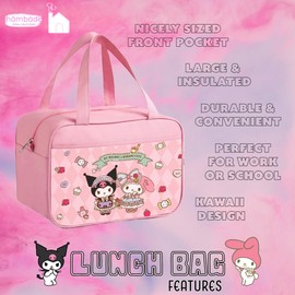 hombäde Lunch Bag Cooler Tote Large Insulated Kawaii Leak Proof Food Portable Waterproof Reusable Anime for Work Picnic Travel (Pink Melody)