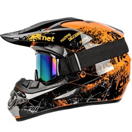 Yesmotor Yesmotor Youth Kids Motocross Helmet Full Face Motorcycle Dirt Bike Off-Road Mountain Bike BMX MX ATV Helmet with(Gloves Goggles Mask) 4Pcs Set - DOT Approved (Orange,S)