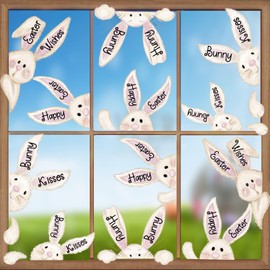 DIYDEC 6 Sheets Easter Bunny Window Clings Happy Easter Window Stickers Easter Window Decals for Glass Decorations Holiday Home Store Window Glass Decoration