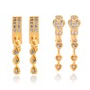 2 Pairs Earrings Gold Plated Stone Fancy Bali Stylish Earring