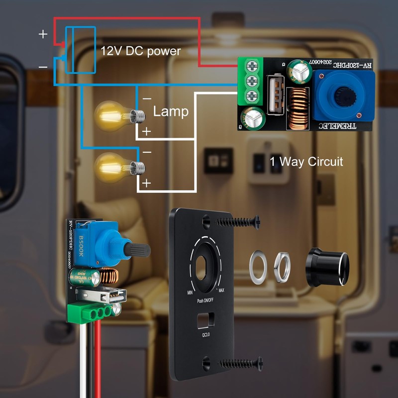 Aroidful DC 12V/24V RV Single Dimmer Light Switch, 5A PWM