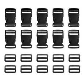 Plastic Buckles Straps, 10 Set 1 Inch Dual Adjustable Quick Side Release Plastic Buckle & Tri Glide Slides for Luggage Straps, Pet Collars, Nylon Straps (Black)