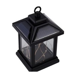 Solar Powered Outdoor Lantern, Firefly Effect, Weatherproof, Hanging, Black Metal Solar Outdoor Decorative Lantern