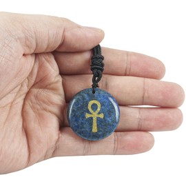 Lovionus89 Adjustable Egyptian Ankh Cross Engraved Round Stone Lucky Coin Amulet Pendant Necklace for Women Men, Stone, No Gemstone