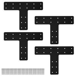 T Post Bracket 4PCS,14x10'' T Flat Mending Plate for Wood 4x4,6x6 Lumber, Black Powder Coated Heavy Duty Pergola Brackets,T Beam Bracket, T Truss Bracket,T Shape Post to Beam Connectors