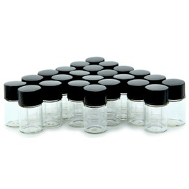 Vivaplex, 24, Clear, 1 ml (1/4 Dram) Glass Bottles, with Orifice Reducers and Black Caps