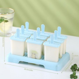 Ice Lolly Moulds, 18 Ice Moulds, Reusable Ice Cream Moulds, DIY Ice Lolly Moulds, Popsicle Moulds Set, BPA-Free Ice Moulds Children, Blue, Beige