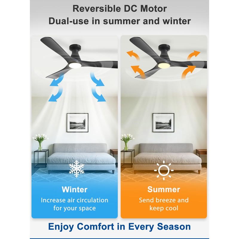 Depuley Ceiling Fans with Lights: 52-inch Smart Ceiling Fan with