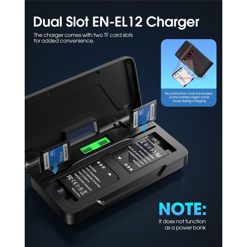 EN-EL12 Battery 2 Pack and USB-C Dual Charger for Nikon