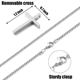 Hshenjhu Cross Necklace, Cross Necklace Jewellery Stainless Steel for Men Women, Pendant, Lightfast, Sweatproof with 60 cm Chain, Christianity Gift, Communion, Confirmation, Silver, Stainless Steel
