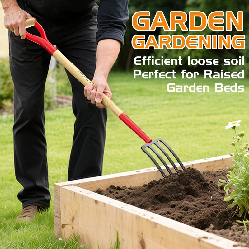 HIGHLIGHT Garden Fork, 4-Tine Spading Fork, Compost Fork, Steel Digging