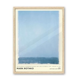 iHery Natural OAK Wood Mark Rothko Framed Wall Art, Large 16x20 in Light Blue Painting Abstract Canvas Wall Art, Blue Tosca Bedroom Decor, Set of 1 For Bathroom Living Room Birthday Gift