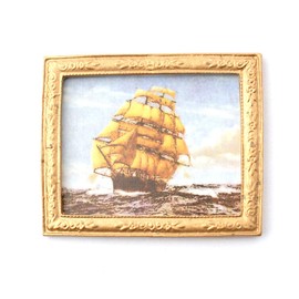 Melody Jane Dollhouse Spanish Galleon Ship Picture in Gold Frame 1:12 Miniature Accessories