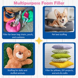 FoamRush Premium 20 lbs High Density Shredded Foam Filling, Bean Bag Filler, Pouf Fill, Stuffing for Pillows & Cushions, Filling for Stuffed Animals & Toys, Dog Bed Filler, Filling for Crafts