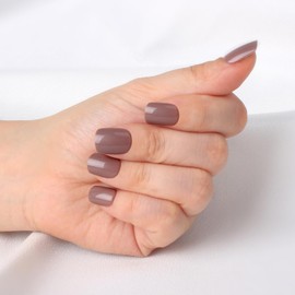 Stbisen Brown Press On Nails Short, Glossy Soft Gel Press On Nails Square with Nail Glue, 15 Sizes - 30 Fake Nails Kit, Thick Natural Reusable Glue On Nails for Women