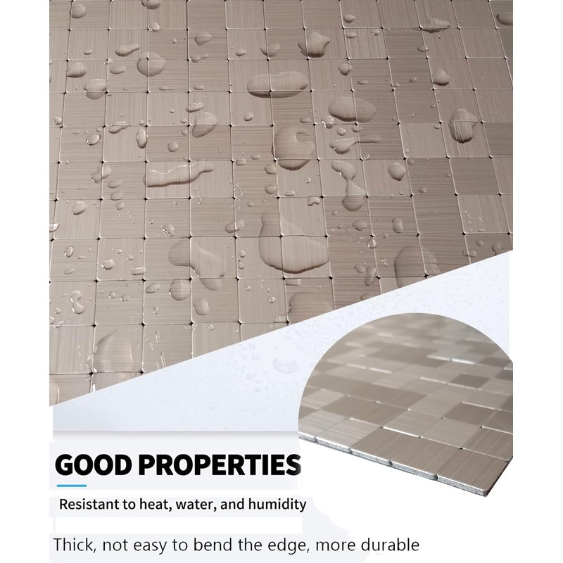 XUANINY Self-Adhesive Metal Backsplash, Peel and Stick Tile for Kitchen