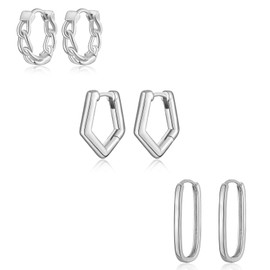 Sterling Silver Hoop Earrings for Women Men, Small Huggie Hoop Earrings Set of 3 | Hypoallergenic Silver Cartilage Earring Jewellery Gifts for Ladies Girls Birthday Christmas