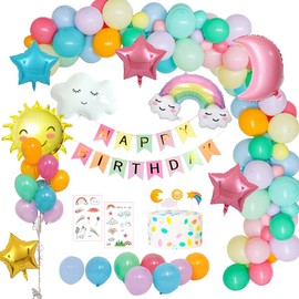 weeyin Birthday Decoration Girls, Pastel Decoration Birthday Girl Happy Birthday Garland, Rainbow Clouds Birthday Decoration Balloons for Children Birthday Decoration Girls Baby Shower Reusable