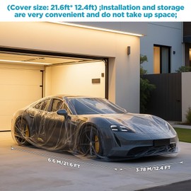 Molain 4 Pack Disposable Car Cover Clear Plastic Car Cover, Waterproof Universal Rain Dust Garage Covers with Elastic Band, Cars Covers for Outdoor Snow/Rain Weather Protection (12.4 ft x 21.6 ft)