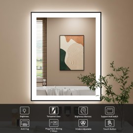 ISTRIPMF 24x32 Inch LED Bathroom Mirror with Black Frame, Backlit and Front Lighted Bathroom Mirrors for Wall, Anti-Fog, Dimmable, Memory, Shatterproof, LED Vanity Mirror for Bathroom