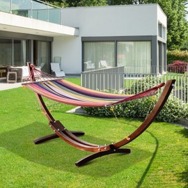 Outsunny 10' Wood Hammock with Stand, Heavy Duty Curved Arch Hammock for Single Person, Multicolor