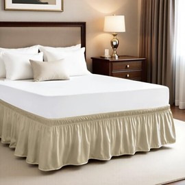 Elastic Wrap Around Bed Skirt - Easy Fit with 15-Inch Tailored Drop, Hotel Quality Dust Ruffle for Full Size Bed (Camel, Full-15 Drop)