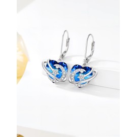 WINNICACA Heart Earrings for Woman Sterling Silver Heart Crystal Jewelry Gift for Mother Christmas (2-Star)