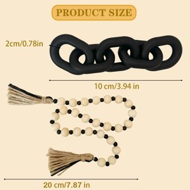 EMINGSKY 2 Pieces Decorative 5 Link Wooden Chain Decor and Bead Boho Farmhouse Rustic Home Table Decor Coffee Table Shelf Aesthetic Modern Bookshelf Table Wooden Decortion (Black)