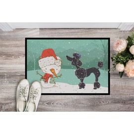 Caroline's Treasures CK2064MAT Black Poodle Snowman Christmas Doormat 18x27 Front Door Mat Indoor Outdoor Rugs for Entryway, Non Slip Washable Low Pile, 18H X 27W
