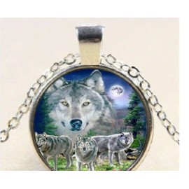Fashion Jewelry WOLF WOLVES MOON ANIMAL NIGHT pendant 22" Sterling Silver 925 necklace women men