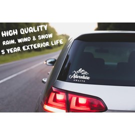 Adventure Awaits Mountain Travel Car Stickers - Waterproof Decal Use as Caravan Accessories, Suitcase Decorations - Caravan Gifts - Laptops, Vans, Mirrors (White, 17cm x 11cm (6.7" x 4.3"))