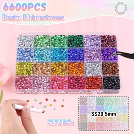 6600Pcs Resin Rhinestones for Bedazzling with 3Pcs B7000 Jewelry Glue, Multicolor 5mm Flatback Gems Rhinestones for Crafting, Clothing Tumblers Mugs Shoes Fabric Decor Nail Art