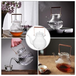 PRETYZOOM 800ml Copper Handle Glass Teapot Stovetop Tea Brewing Pot Design