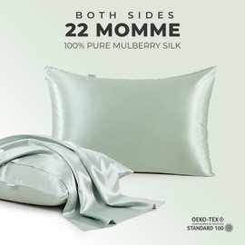 LOOMBERRY 100% Pure Mulberry Silk Pillowcase for Hair and Skin, 6A Grade 22 Momme Silk Pillow Cases with Zipper, Soft Cooling Washable Both Sided Silk Pillow Cover (Sage Green, Queen 20''x30'')