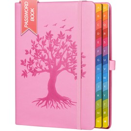Password Book with Colorful Alphabetical Tabs, 8.4" x 5.8" Hardcover Password Keeper Organizer for Managing Internet Website Addresses and Logins, Ideal Gift for Home and Office - Pink