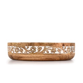 Indus Lifespace Decorative Bowl Mango Wood Round Carved Bowl for Rustic Home Decor Table Centerpieces Home Party Wedding Décor (10" X 10" X 2.5'')