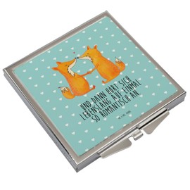 Mr. & Mrs. Panda Handtaschenspiegel quadratisch Füchse Liebe - Geschenk, schminken, Verlobte, Ehemann, Fuchs, Fox, silber, Ehefrau, Ehe, Liebespaar,