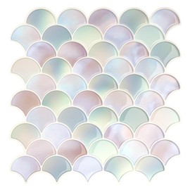 VEELIKE 12-Sheets Fish Scale Tile Peel and Stick Backsplash Pink Mermaid Wall Tiles 12''x12'' Removable Waterproof Backsplash Tile Peel and Stick Renter Friendly Wall Stickers for Bathroom Powder Room